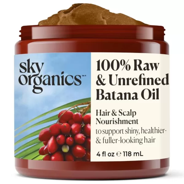 Sky Organics RAW ampamp UNREFINED BATANA OIL 100 Pure from Honduras to Support Scalp ampamp Stronger FullerLooking Hair Intensive Hair Conditioning ampamp Hair Repair Mask 4 fl oz Pack of 1