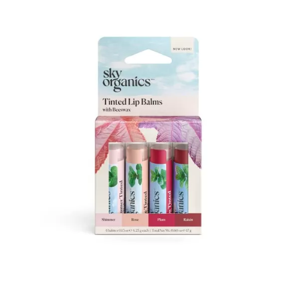 Sky Organics Tinted Lip Balms for Lips to Moisturize Soften ampamp Add A Wash of Color Four Assorted Shades 4pkFour Assorted Shades