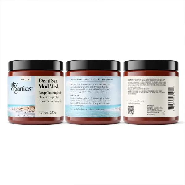 Sky Organics Dead Sea Mud Mask for Face Deep Cleansing Mask with Shea Butter ampamp Aloe Vera Cleanse Away Impurities and Leave Skin Feeling Clean ampamp Refreshed Suitable for Normal to Dry Skin 8 fl Oz
