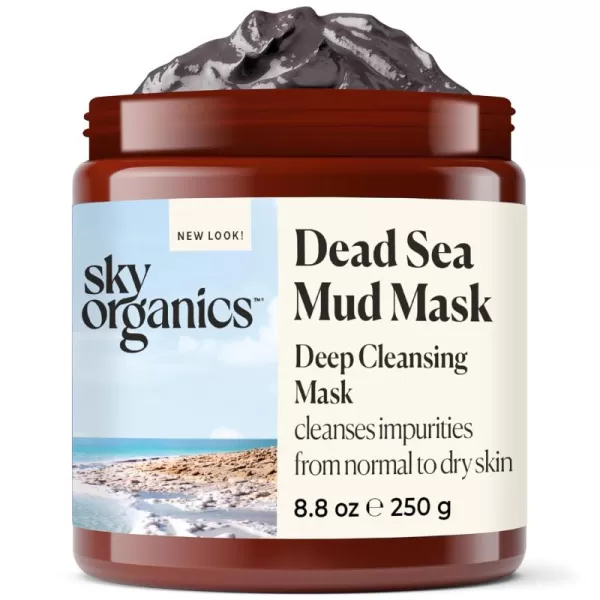imageSky Organics Dead Sea Mud Mask for Face Deep Cleansing Mask with Shea Butter ampamp Aloe Vera Cleanse Away Impurities and Leave Skin Feeling Clean ampamp Refreshed Suitable for Normal to Dry Skin 8 fl Oz