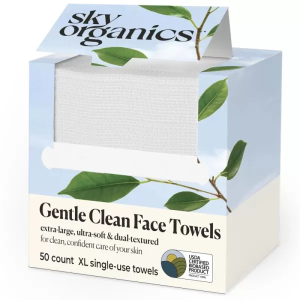 imageSky Organics Gentle Clean Face Towels USDA Certified Biobased Face Towel Extralarge Ultrasoft Dualtextured Singleuse Towelette Hypoallergenic 50 clean XL towels 1pack50 Count Pack of 1