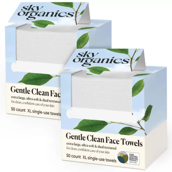 imageSky Organics Gentle Clean Face Towels USDA Certified Biobased Face Towel Extralarge Ultrasoft Dualtextured Singleuse Towelette Hypoallergenic 50 clean XL towels 1pack50 Count Pack of 2