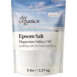 imageSky Organics  Epsom Salt Bath Soak 5 lbs  Magnesium Sulfate USP  100 Pure Medium Grain  Unscented  Soaking Bath Salts  Resealable Bag  Natural Vegan ampamp Cruelty Free  Self Care  Bath ampamp Feet