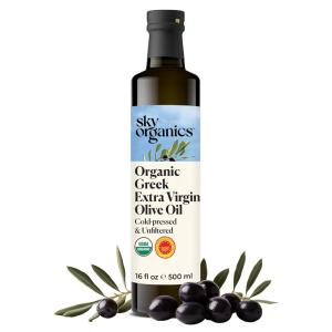 imageSky Organics  Organic Extra Virgin Olive Oil 16 fl oz  Cold Pressed ampamp Unfiltered  Bright Fresh Authentic Flavor  Sourced from Farmers in Greece  100 Pure  Kosher  Natural Vegan ampamp Soy Free