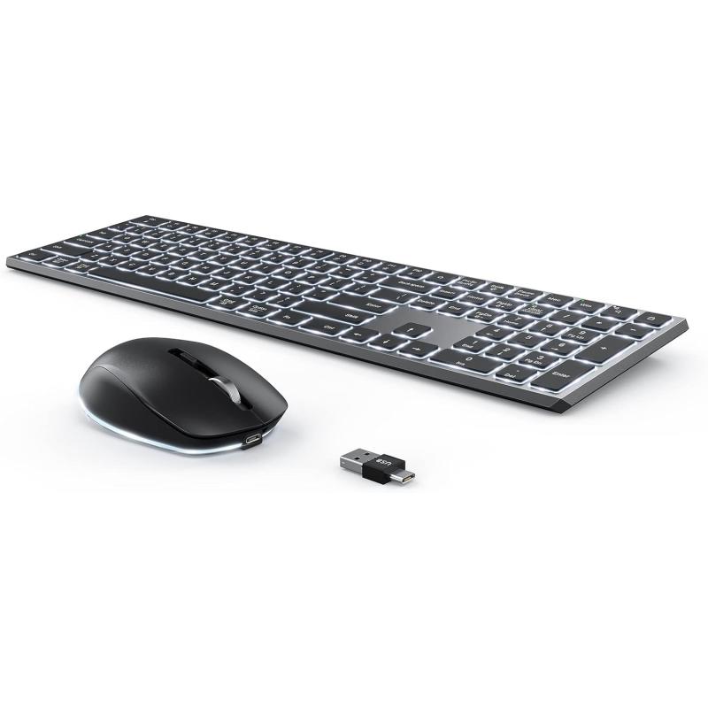 seenda Backlit Wireless Keyboard and Mouse for Mac  Full Size Rechargeable Wireless Illuminated Keyboard with USB and Type C Receiver for MacBook ProAir Windows PC Laptop Computers  Gray
