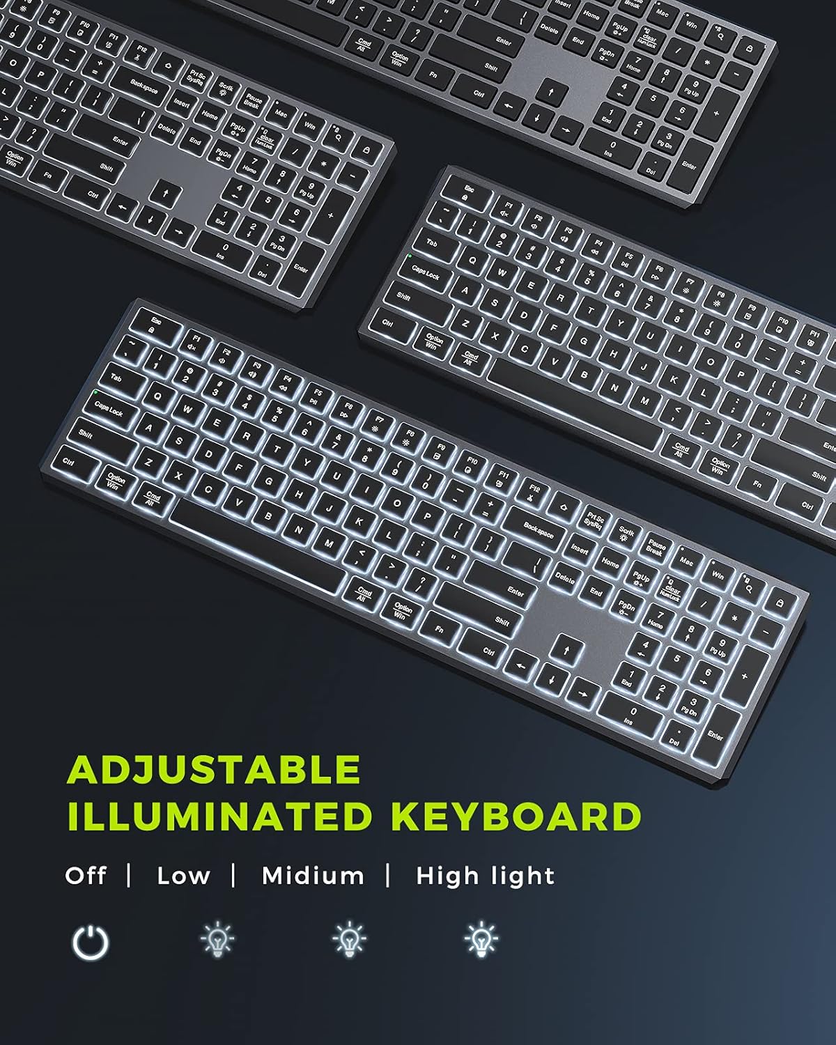 seenda Backlit Wireless Keyboard and Mouse for Mac  Full Size Rechargeable Wireless Illuminated Keyboard with USB and Type C Receiver for MacBook ProAir Windows PC Laptop Computers  Gray