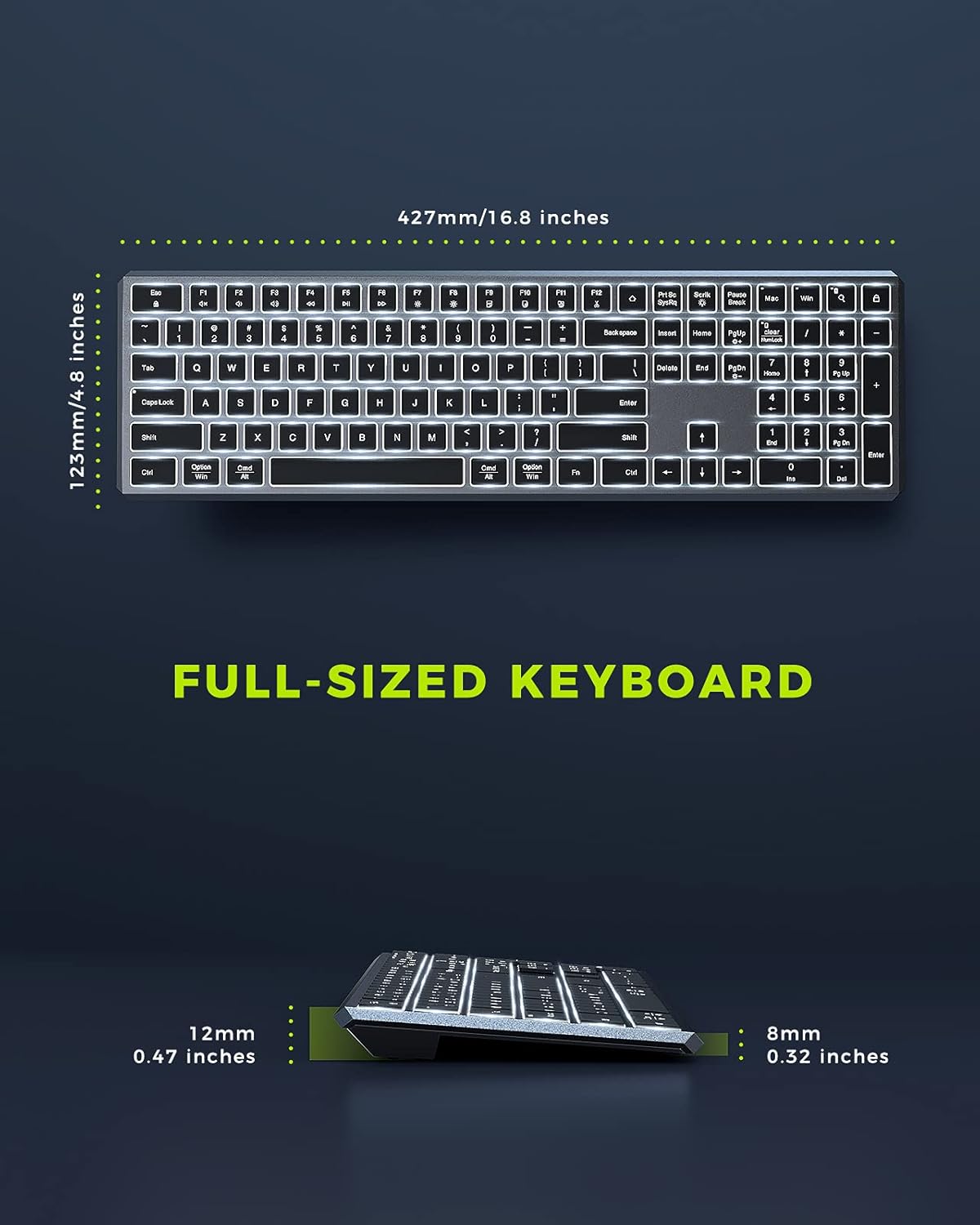 seenda Backlit Wireless Keyboard and Mouse for Mac  Full Size Rechargeable Wireless Illuminated Keyboard with USB and Type C Receiver for MacBook ProAir Windows PC Laptop Computers  Gray
