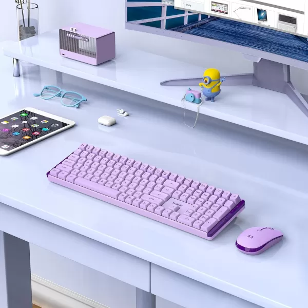 Seenda Wireless Keyboard and Mouse Combo Mechanical Wireless Performance Keyboard Linear Quiet RED Switches 24 GHz WirelessMouse with Full Size Keyboard for PC Laptop Windows Mac Purple
