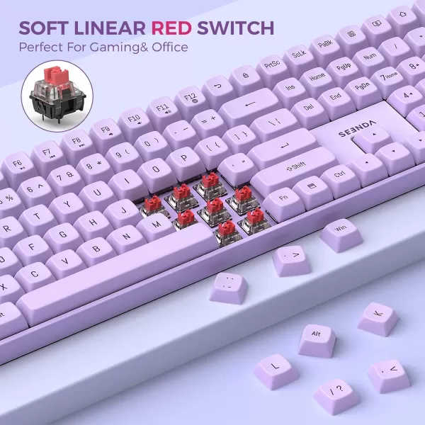 Seenda Wireless Keyboard and Mouse Combo Mechanical Wireless Performance Keyboard Linear Quiet RED Switches 24 GHz WirelessMouse with Full Size Keyboard for PC Laptop Windows Mac Purple