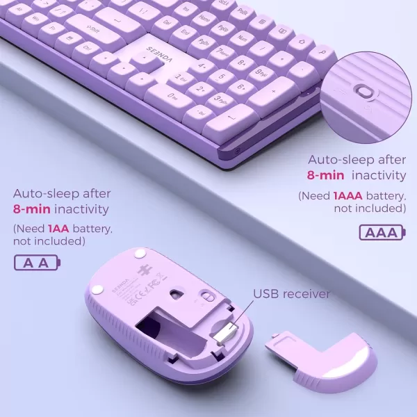 Seenda Wireless Keyboard and Mouse Combo Mechanical Wireless Performance Keyboard Linear Quiet RED Switches 24 GHz WirelessMouse with Full Size Keyboard for PC Laptop Windows Mac Purple