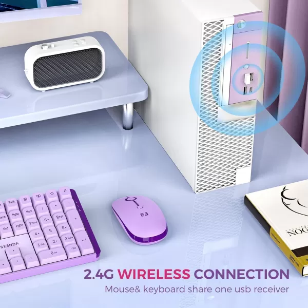 Seenda Wireless Keyboard and Mouse Combo Mechanical Wireless Performance Keyboard Linear Quiet RED Switches 24 GHz WirelessMouse with Full Size Keyboard for PC Laptop Windows Mac Purple