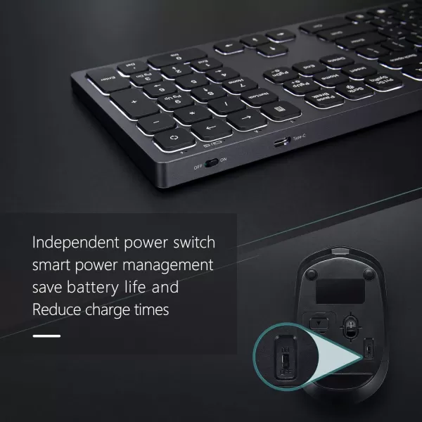 Wireless Backlit Keyboard and Mouse Combo Light Up Silent Keys 24G Full Size Rechargeable Illuminated Keyboard and Mouse with USB Receiver for Windows PC Computer Laptop Desktop Space Grey