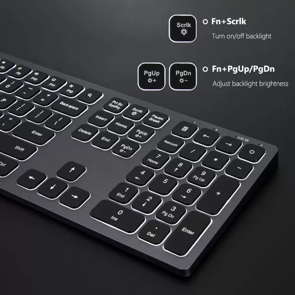 Wireless Backlit Keyboard and Mouse Combo Light Up Silent Keys 24G Full Size Rechargeable Illuminated Keyboard and Mouse with USB Receiver for Windows PC Computer Laptop Desktop Space Grey