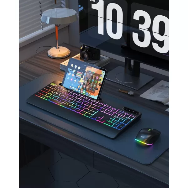 Wireless Keyboard and Mouse Backlit seenda Ergonomic Keyboard Mouse with Wrist Rest 24G USB ampamp Type C FullSize Silent Rechargeable RGB Light Up Combo for Mac Windows Laptop PC Computer