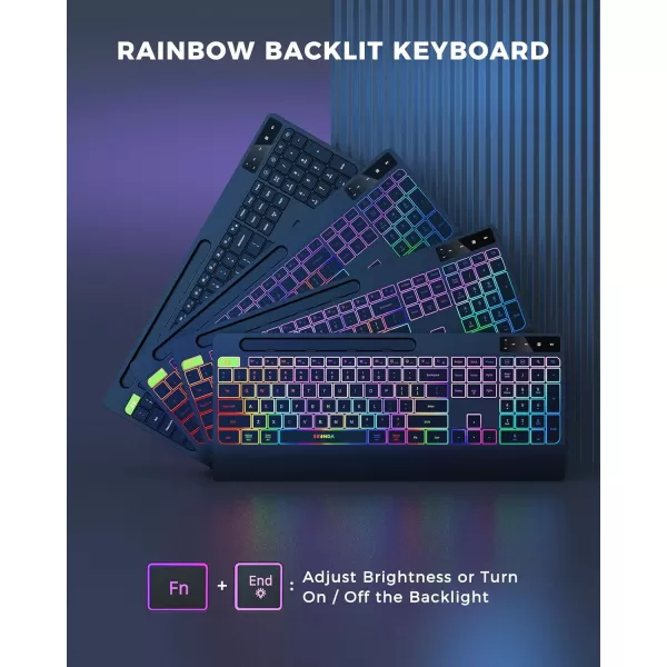 Wireless Keyboard and Mouse Backlit seenda Ergonomic Keyboard Mouse with Wrist Rest 24G USB ampamp Type C FullSize Silent Rechargeable RGB Light Up Combo for Mac Windows Laptop PC Computer