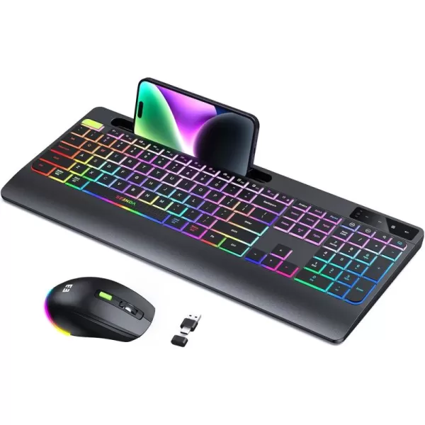 Wireless Keyboard and Mouse Backlit seenda Ergonomic Keyboard Mouse with Wrist Rest 24G USB ampamp Type C FullSize Silent Rechargeable RGB Light Up Combo for Mac Windows Laptop PC Computer