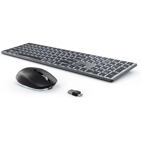 seenda Backlit Wireless Keyboard and Mouse for Mac  Full Size Rechargeable Wireless Illuminated Keyboard with USB and Type C Receiver for MacBook ProAir Windows PC Laptop Computers  Gray
