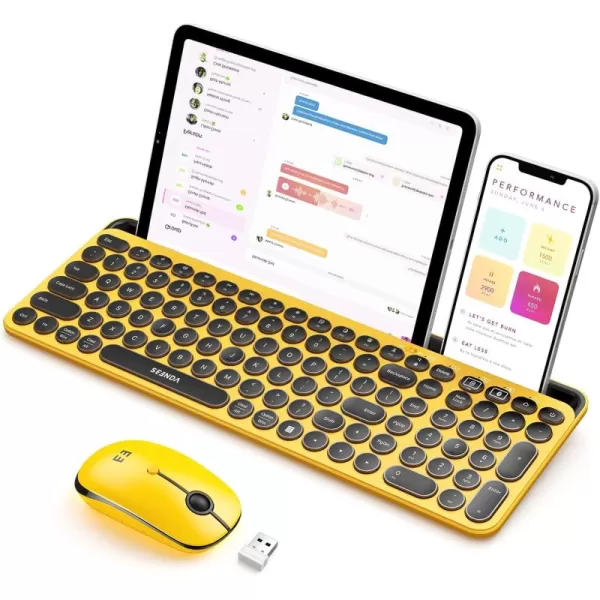 seenda Bluetooth Keyboard and Mouse for iPad MultiDevice Bluetooth  24G Wireless Keyboard Mouse with Tablet Holder for MacBookWindows Computer iOSAndriod Tablet Phone Blue ampamp PurpleBlack  Yellow
