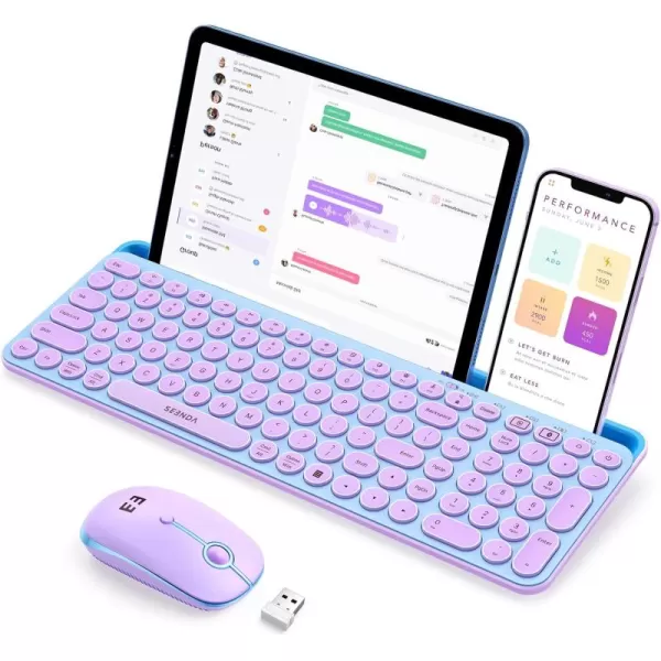 seenda Bluetooth Keyboard and Mouse for iPad MultiDevice Bluetooth  24G Wireless Keyboard Mouse with Tablet Holder for MacBookWindows Computer iOSAndriod Tablet Phone Blue ampamp PurpleBlue  Purple