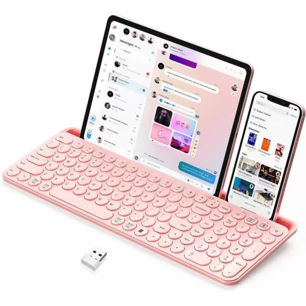 seenda Bluetooth Keyboard for iPad 24G  Bluetooth MultiDevice Typewriter Keyboard with Number Pad Tablet Holder for iPad Tablet Andriod Phone MacBookWindows PC Desktop Barbie PurplePink