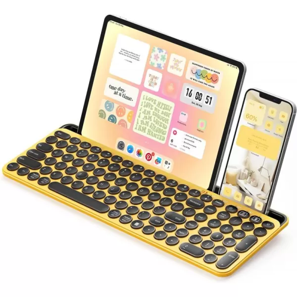 seenda Bluetooth Keyboard for iPad 24G  Bluetooth MultiDevice Typewriter Keyboard with Number Pad Tablet Holder for iPad Tablet Andriod Phone MacBookWindows PC Desktop Barbie PurpleYellow