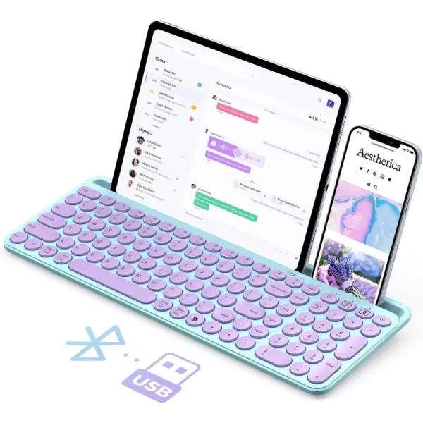 seenda Bluetooth Keyboard for iPad 24G  Bluetooth MultiDevice Typewriter Keyboard with Number Pad Tablet Holder for iPad Tablet Andriod Phone MacBookWindows PC Desktop Barbie PurplePurple  Mint green