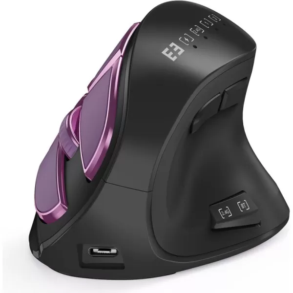 seenda Ergonomic Mouse Wireless Vertical Mouse  Rechargeable Optical Mice for MultiPurpose Bluetooth 50  Bluetooth 30  USB Connection Compatible Apple Mac Windows Computers  PinkPurpleBlack