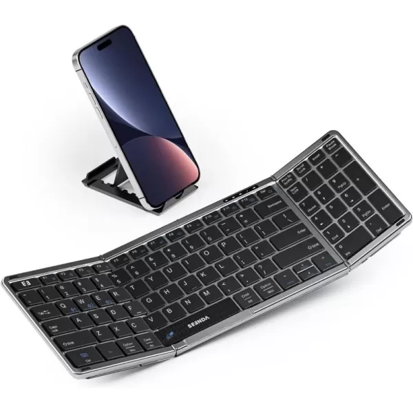 seenda Foldable Bluetooth Keyboard for Travel Portable Wireless Folding Keyboard with Number Pad FullSize Rechargeable Keyboard for Laptop Tablet PC Mac Windows iOS Android  Purple PinkBlack and Dark Grey