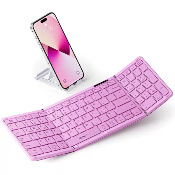 seenda Foldable Bluetooth Keyboard for Travel Portable Wireless Folding Keyboard with Number Pad FullSize Rechargeable Keyboard for Laptop Tablet PC Mac Windows iOS Android  Purple PinkPurple  Pink