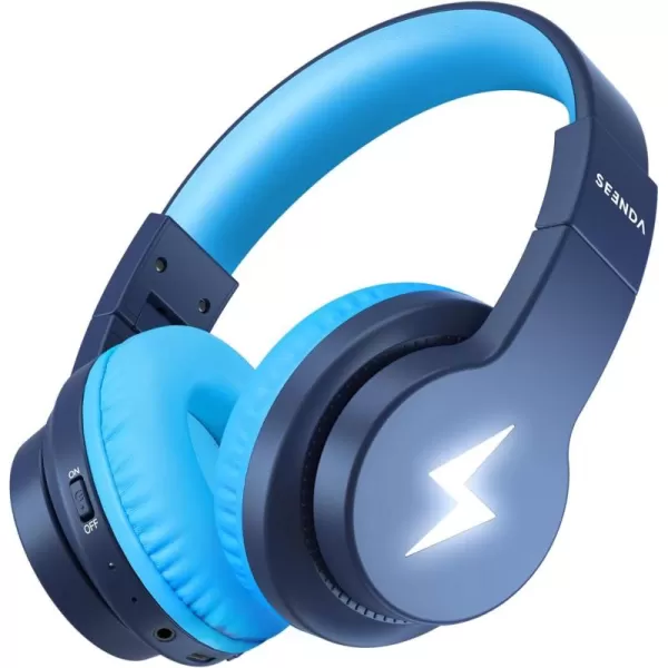seenda Kids Bluetooth Headphones Colorful Wireless Over Ear Headset with 85dB94dB Volume Limited 45H Playtime 3 Lighting Modes Builtin Mic Headphones for Boys Girls iPad Tablet School Dark BlueDark Blue