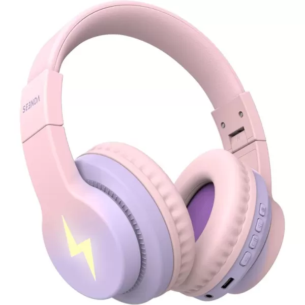 seenda Kids Bluetooth Headphones Colorful Wireless Over Ear Headset with 85dB94dB Volume Limited 45H Playtime 3 Lighting Modes Builtin Mic Headphones for Boys Girls iPad Tablet School Dark BluePink