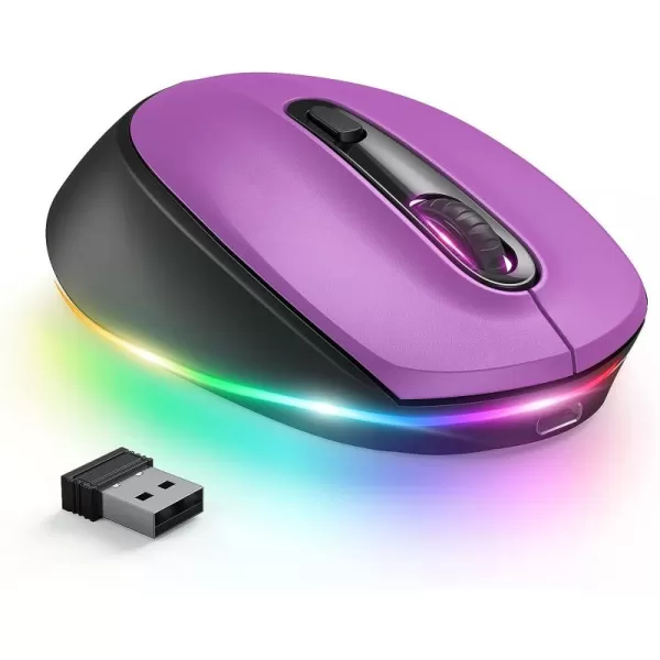 seenda Rechargeable Wireless Mouse Light Up Mouse for Laptop Small Cordless Mice with Quiet Click ampamp LED Lights for Kids Chromebook Windows Mac PC Computer  BlackPurple  Black Wireless Mouse