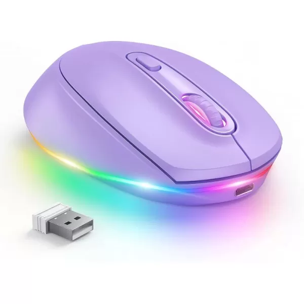 seenda Rechargeable Wireless Mouse Light Up Mouse for Laptop Small Cordless Mice with Quiet Click ampamp LED Lights for Kids Chromebook Windows Mac PC Computer  BlackA  Purple Kids Mouse