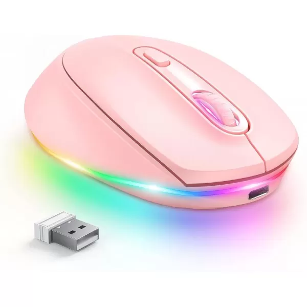 seenda Rechargeable Wireless Mouse Light Up Mouse for Laptop Small Cordless Mice with Quiet Click ampamp LED Lights for Kids Chromebook Windows Mac PC Computer  BlackB  Hot Pink