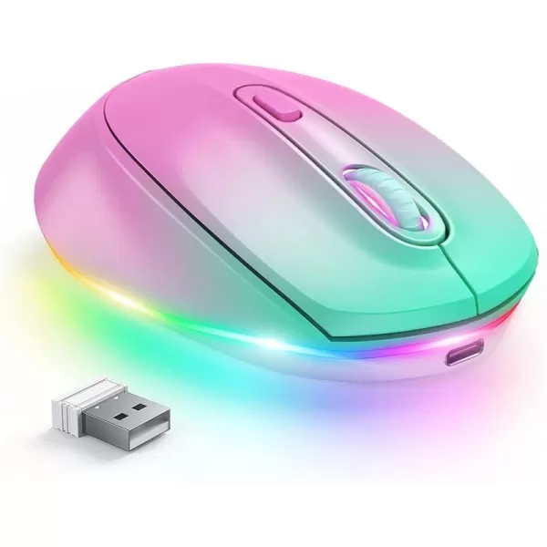 seenda Rechargeable Wireless Mouse Light Up Mouse for Laptop Small Cordless Mice with Quiet Click ampamp LED Lights for Kids Chromebook Windows Mac PC Computer  BlackGradient Pink