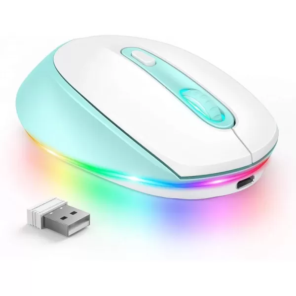 seenda Rechargeable Wireless Mouse Light Up Mouse for Laptop Small Cordless Mice with Quiet Click ampamp LED Lights for Kids Chromebook Windows Mac PC Computer  BlackMint Green wireless mouse