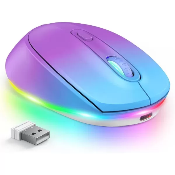 seenda Rechargeable Wireless Mouse Light Up Mouse for Laptop Small Cordless Mice with Quiet Click ampamp LED Lights for Kids Chromebook Windows Mac PC Computer  BlackBlue and Purple