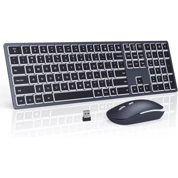 seenda Wireless Backlit Keyboard and Mouse Combo 24G USB Silent Keyboard and Mouse Rechargeable FullSize Ultra Slim Keyboard ampamp Mouse Set for Windows PC Computer Laptop Desktop