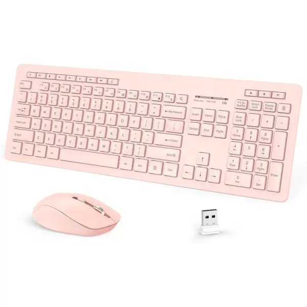seenda Wireless Keyboard and Mouse Combo 24GHz Wireless Quiet Keyboard Mouse with USB Receiver Full Size Cute Wireless Keyboard Mouse Set for Windows Laptop Computer Desktop PurplePink