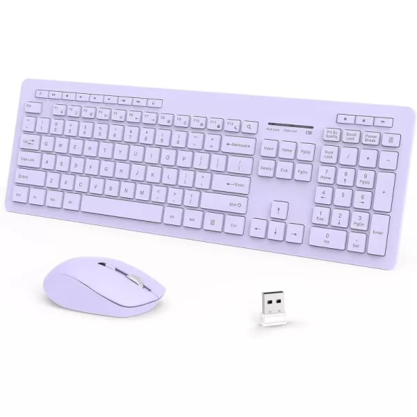seenda Wireless Keyboard and Mouse Combo 24GHz Wireless Quiet Keyboard Mouse with USB Receiver Full Size Cute Wireless Keyboard Mouse Set for Windows Laptop Computer Desktop PurplePurple