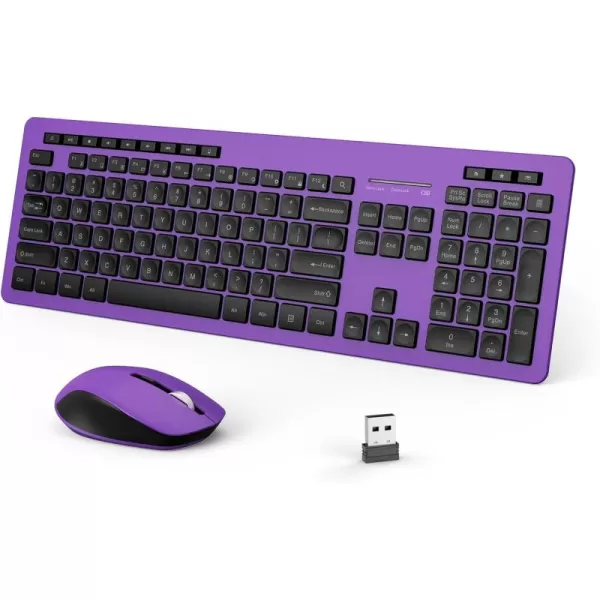 seenda Wireless Keyboard and Mouse Combo 24GHz Wireless Quiet Keyboard Mouse with USB Receiver Full Size Cute Wireless Keyboard Mouse Set for Windows Laptop Computer Desktop PurpleBlack and Purple