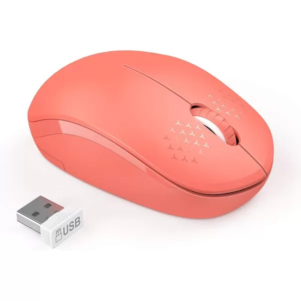 seenda Wireless Mouse 24G Noiseless Mouse with USB Receiver Portable Computer Mice for PC Tablet Laptop Notebook with Windows System  PinkLiving Coral