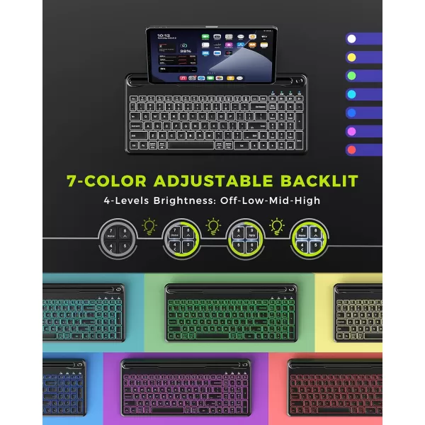 seenda Backlit MultiDevice Bluetooth Keyboard for Tablet Phone Computer  Wireless Illuminated Rechargeable Keyboard with Number Pad Connect Up to 4 Devices Compatible Mac Android iOS Windows