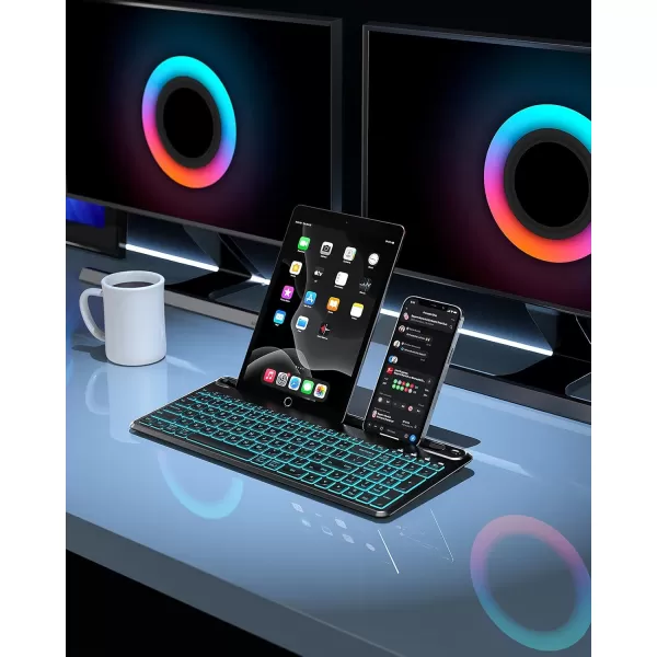 seenda Backlit MultiDevice Bluetooth Keyboard for Tablet Phone Computer  Wireless Illuminated Rechargeable Keyboard with Number Pad Connect Up to 4 Devices Compatible Mac Android iOS Windows