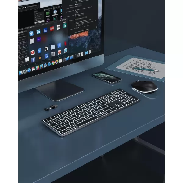 seenda Backlit Wireless Keyboard and Mouse for Mac  Full Size Rechargeable Wireless Illuminated Keyboard with USB and Type C Receiver for MacBook ProAir Windows PC Laptop Computers  Gray