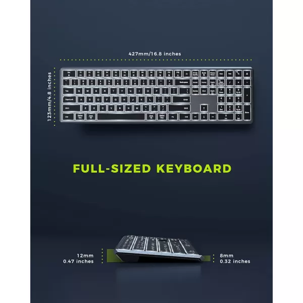 seenda Backlit Wireless Keyboard and Mouse for Mac  Full Size Rechargeable Wireless Illuminated Keyboard with USB and Type C Receiver for MacBook ProAir Windows PC Laptop Computers  Gray