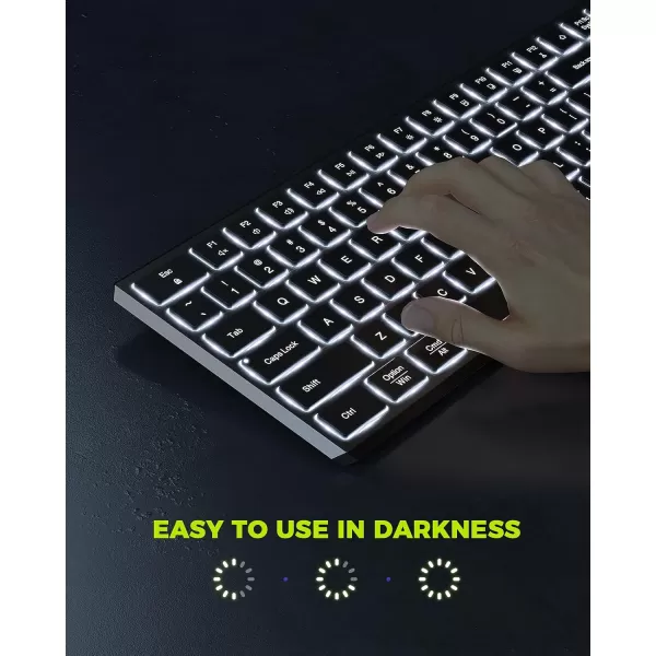 seenda Backlit Wireless Keyboard and Mouse for Mac  Full Size Rechargeable Wireless Illuminated Keyboard with USB and Type C Receiver for MacBook ProAir Windows PC Laptop Computers  Gray