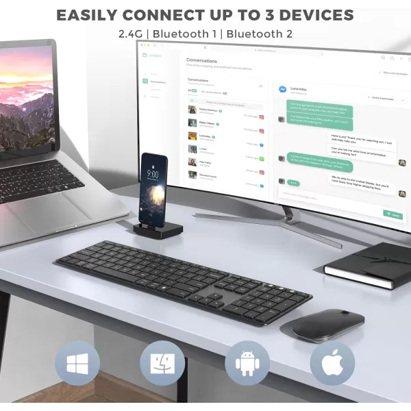 seenda Bluetooth Keyboard and Mouse Combo USB  Dual BT MultiDevice Rechargeable Wireless Bluetooth Mouse and Keyboard Compatible for Win 7810 MacBook ProAir iPad Tablet  Black Rose GoldBlack Gray