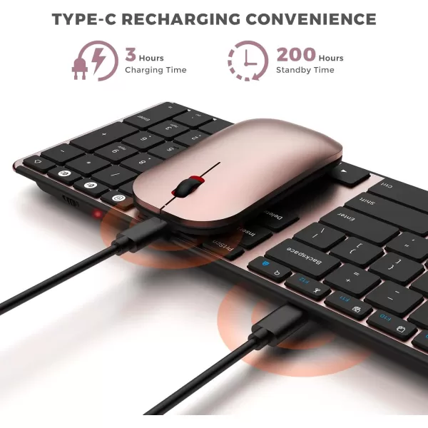 seenda Bluetooth Keyboard and Mouse Combo USB  Dual BT MultiDevice Rechargeable Wireless Bluetooth Mouse and Keyboard Compatible for Win 7810 MacBook ProAir iPad Tablet  Black Rose GoldBlack Rose Gold