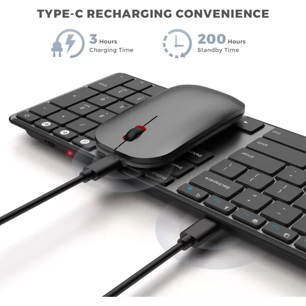 seenda Bluetooth Keyboard and Mouse Combo USB  Dual BT MultiDevice Rechargeable Wireless Bluetooth Mouse and Keyboard Compatible for Win 7810 MacBook ProAir iPad Tablet  Black Rose GoldBlack Gray